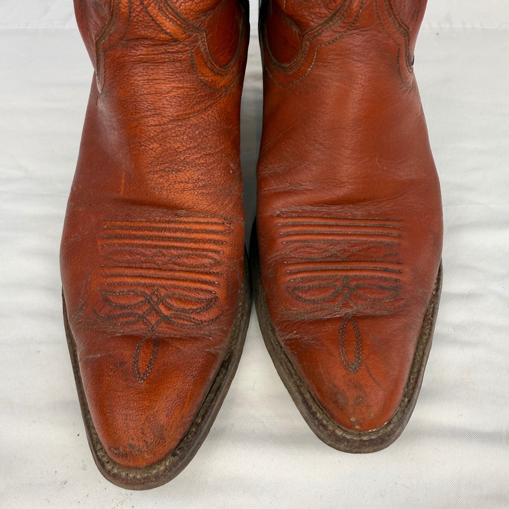 Justin Vintage Mens Cowboy Boots Reddish Brown Leather Western Pointed Toe 9D - Picture 9 of 12